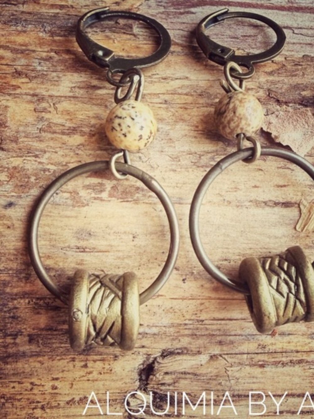 BOHO + Long statement Bronze and brown jasper earrings